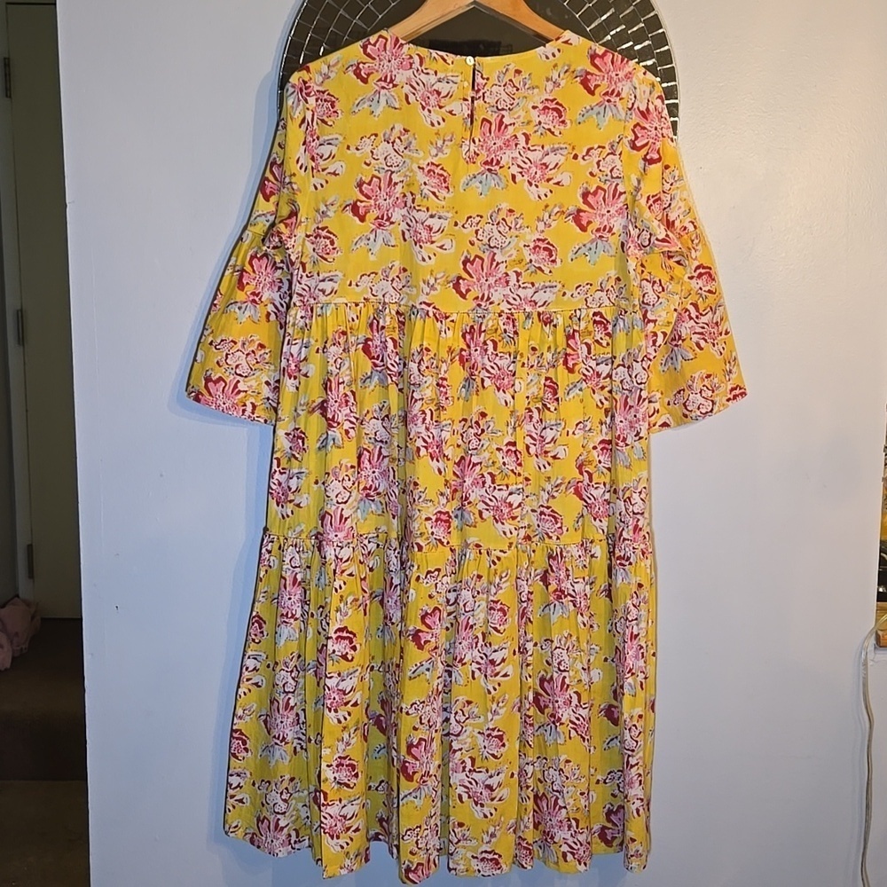 Jane Valken Cotton Floral A-Line Teired 3/4 Belled Sleeved Midi Dress NWOT - Picture 7 of 11